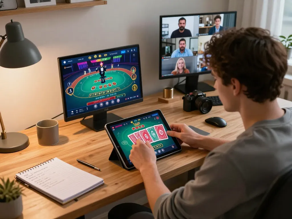 Engage with daftar sepuhplpay through thrilling online baccarat gameplay at home, showcasing a player in action.