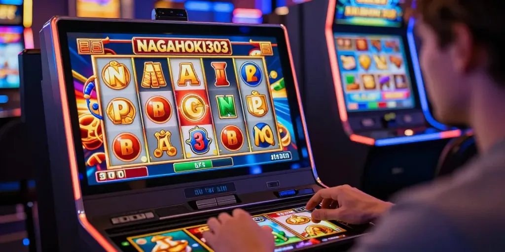 Pengalaman bermain slot online di NAGAHOKI303 dengan simbol keberuntungan dan tampilan antarmuka modern.