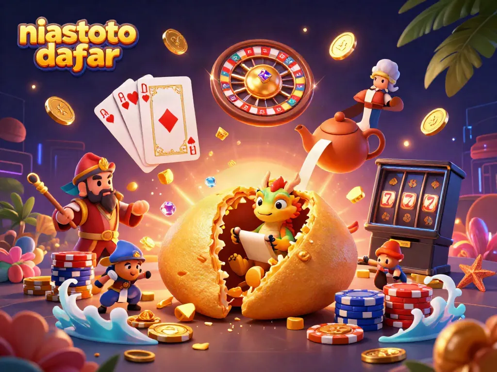 Gambarkan momen menarik dengan niastoto daftar, simbol keberuntungan dan kekayaan dalam kasino.