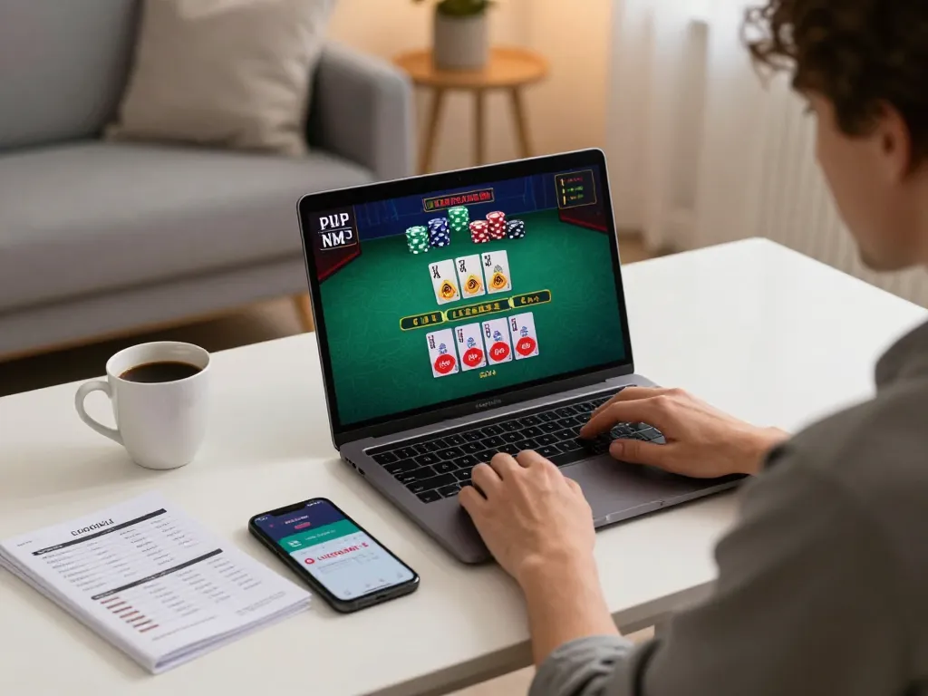 Engaging with LGOGOAL online blackjack game while managing strategy in a cozy home setup.