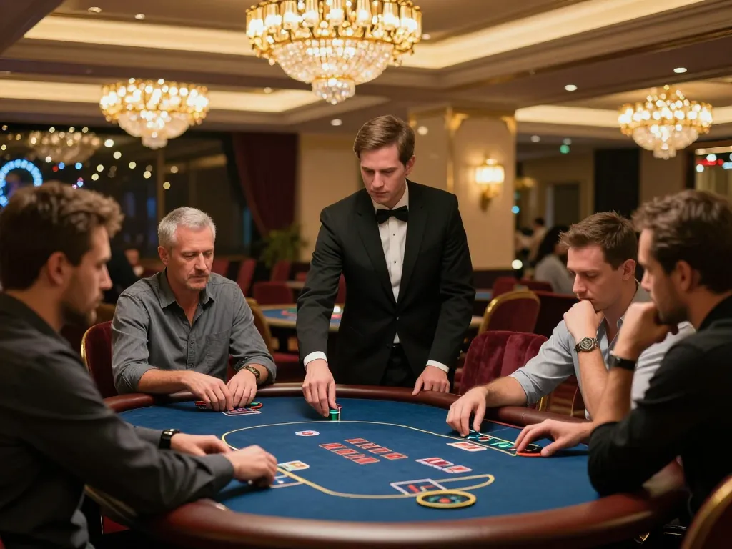 Engaging gameplay at NK88 poker table in an upscale casino, showcasing strategy and luxury