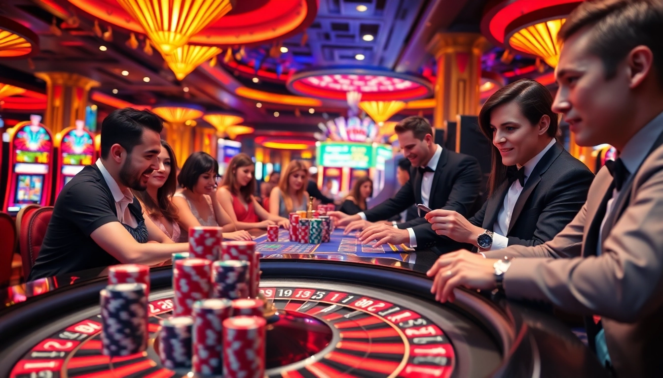 Experience the excitement of gambling at https://98winmb.com/ with dynamic casino scenes featuring roulette and slot machines.