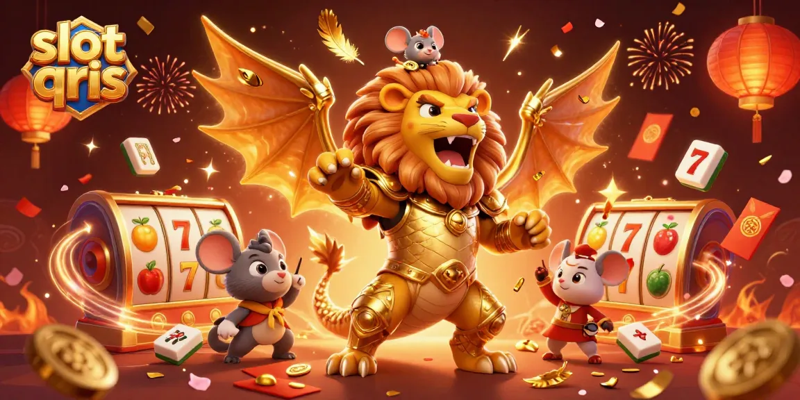 Engage in exciting slot qris experiences with a vibrant 3D casino illustration featuring dynamic games and festive elements.