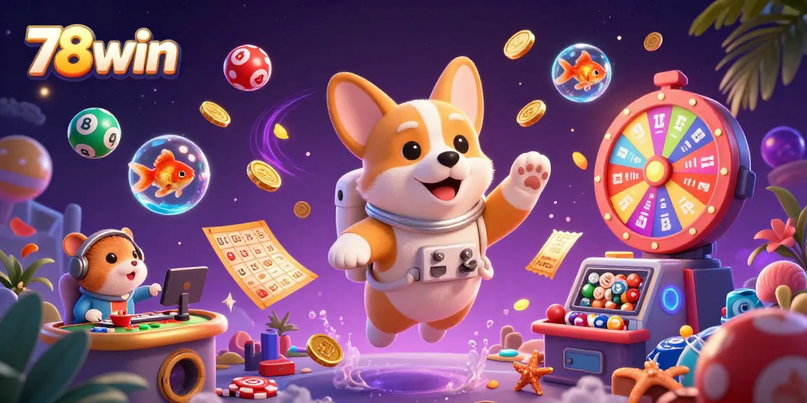 Win big with 78win in a vibrant 3D casino scene filled with luck and excitement!
