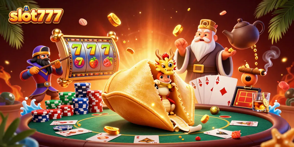 Spin the slot777 reels in a vibrant casino scene full of animated characters and golden treasures