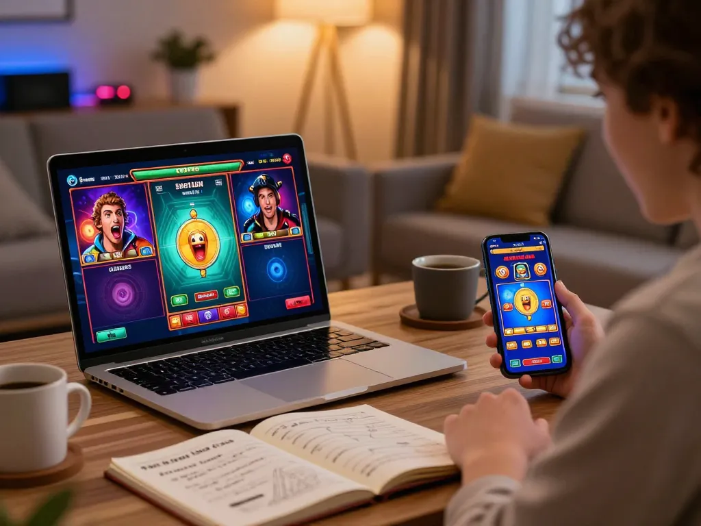 Person enjoying online slots on LGOSUPER while taking notes in a cozy living room.