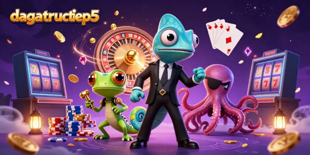 Experience thrilling gameplay at dagatructiep5 with vibrant characters and casino elements in a dynamic illustration.