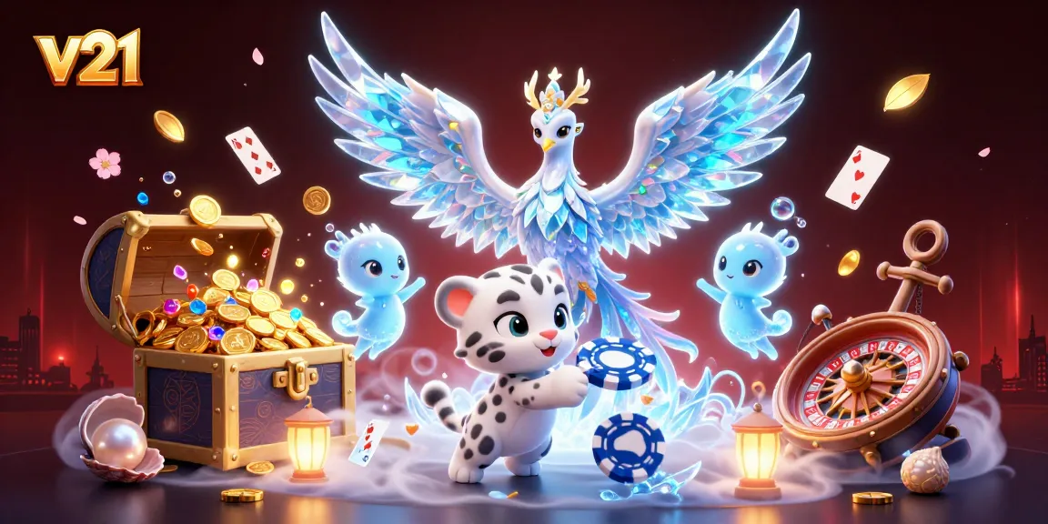 Gambar menarik v21 dari phoenix es, harimau salju, dan berbagai elemen kasino ballet dalam suasana magis.