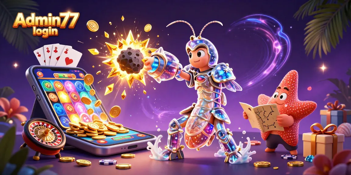 Experience the thrill of Admin77 login with vibrant slot game visuals and winnings in this dynamic illustration.