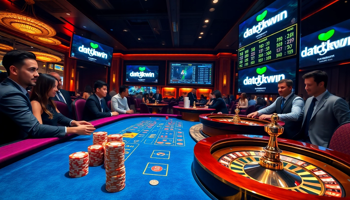 Pemain terlibat menikmati suasana kasino yang dinamis dengan branding datukwin pada roulette.