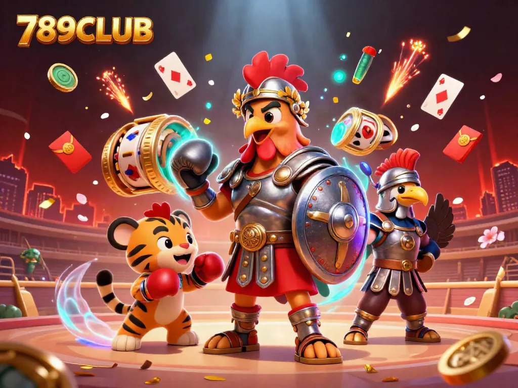 Engage in thrilling games at 789CLUB with this vibrant 3D illustration featuring exciting characters and casino elements.