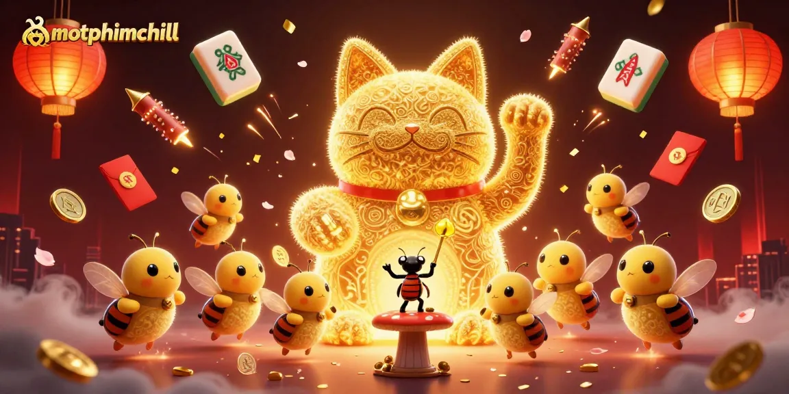 Experience thrilling gameplay with motphimchill's vibrant lucky cat symbol and stunning casino elements.