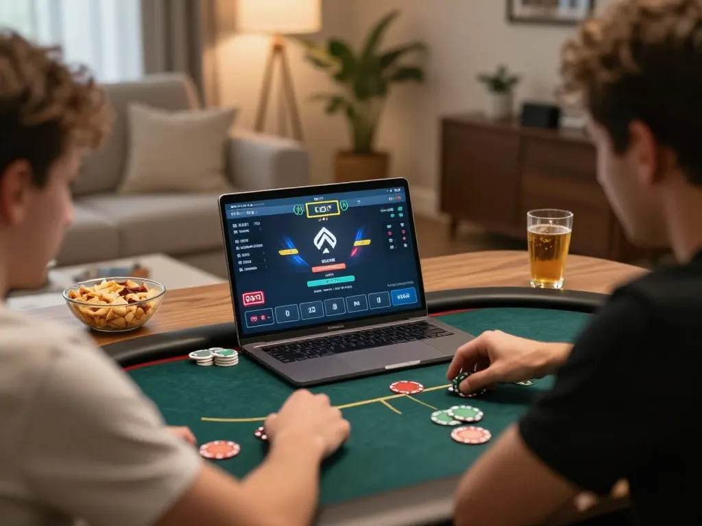 Engage in thrilling online poker at https://rikbet.global/ with a cozy home setup featuring snacks and focused gameplay.