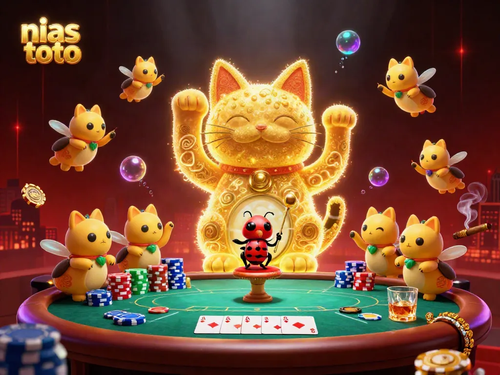 Ilustrasi 3D yang menampilkan nias toto dengan kupu-kupu emas dan simbol kasino.