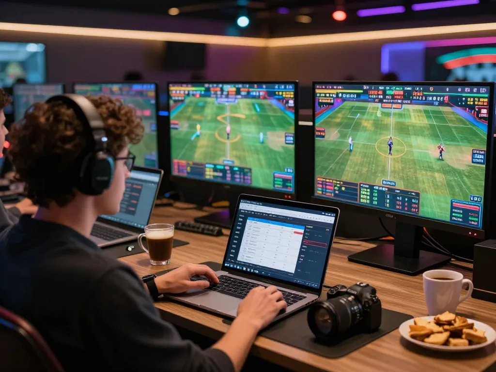 Engaging in sports betting on RR99 with live odds displayed on a laptop, capturing the excitement of online gambling.