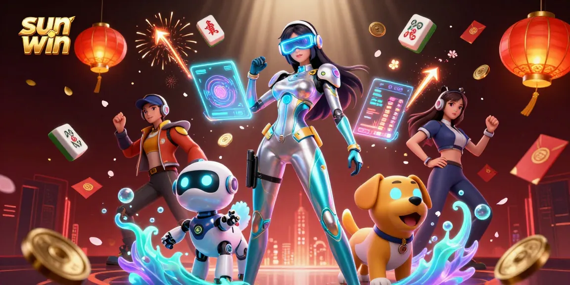 Experience thrilling action at sun win casino with vibrant scenes, neon accents, and dynamic game elements.